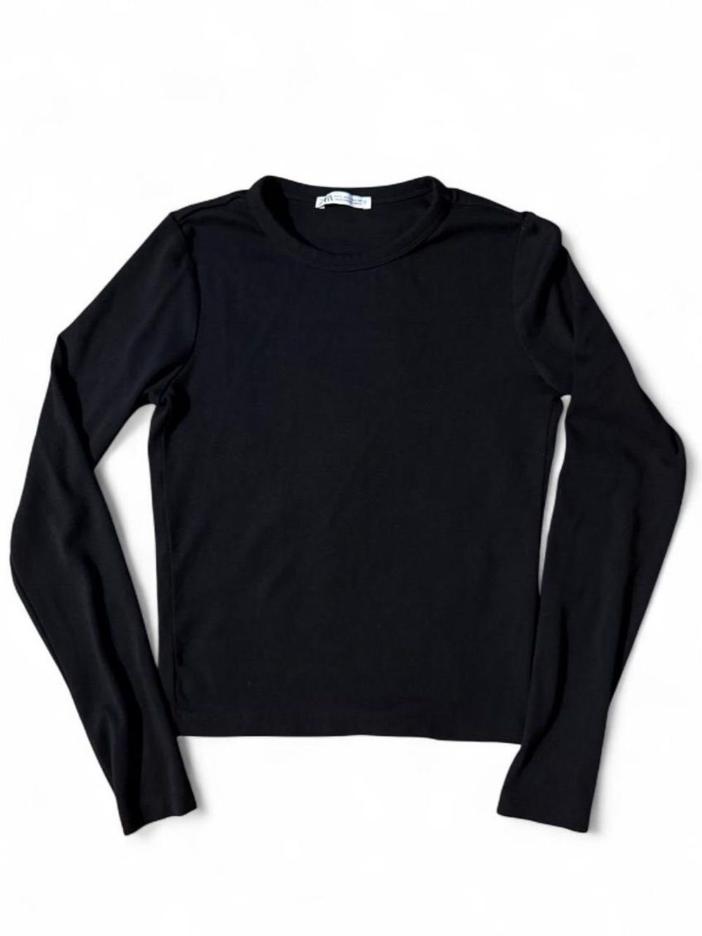 Zara Black Long-Sleeve Crewneck Tee